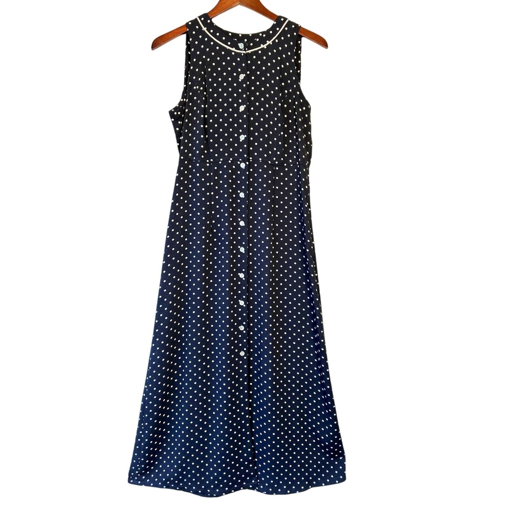 VTG Plaza South Navy Blue White Polka Dot Button Front Maxi Dress 4 Coastal